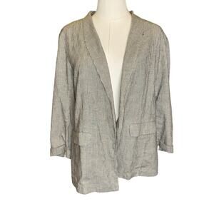 Eileen Fisher Petite Organic Cotton Linen Stripe Open Blazer Jacket PM
